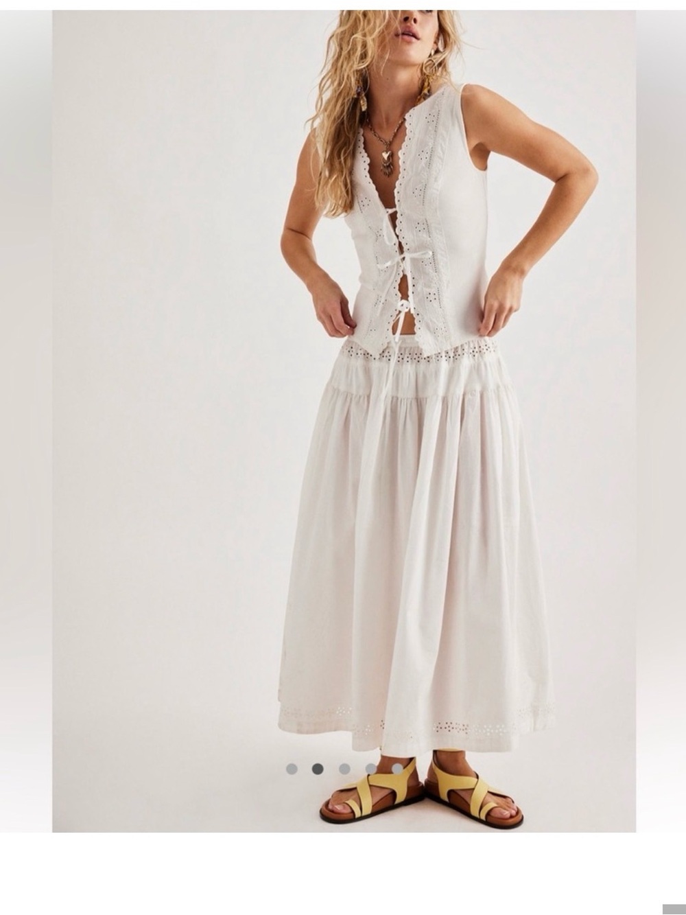 Free People Blue Gezebel set Eyelet Tiered Maxi Skirt and tie tank - Women's